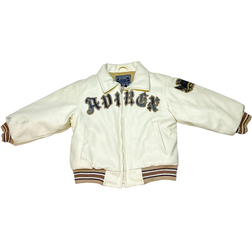 Vintage Avirex Bomber Jacket Kids Size 4T Cream-Colored Leather Y2K 2000s